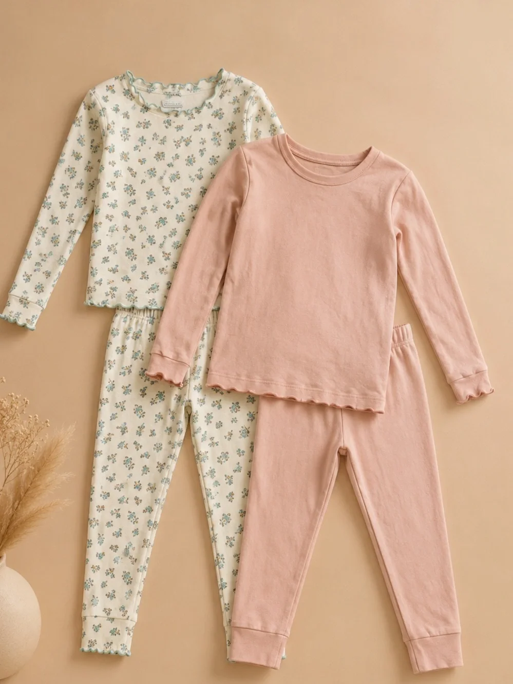 Burt’s Bees + Aumau Girls Pajama Bundle Size 7/8 Floral Pink 4 Piece Set